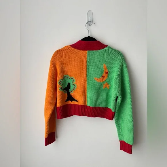 Zara Colorblock Cropped Cardigan Sweater Cottagecore Sun Moon Floral - Picture 8 of 11